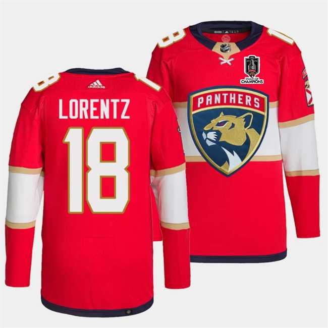 Men%27s Florida Panthers #18 Steven Lorentz Red Home 2024 Stanley Cup Champions Stitched Jersey Dzhi->florida panthers->NHL Jersey